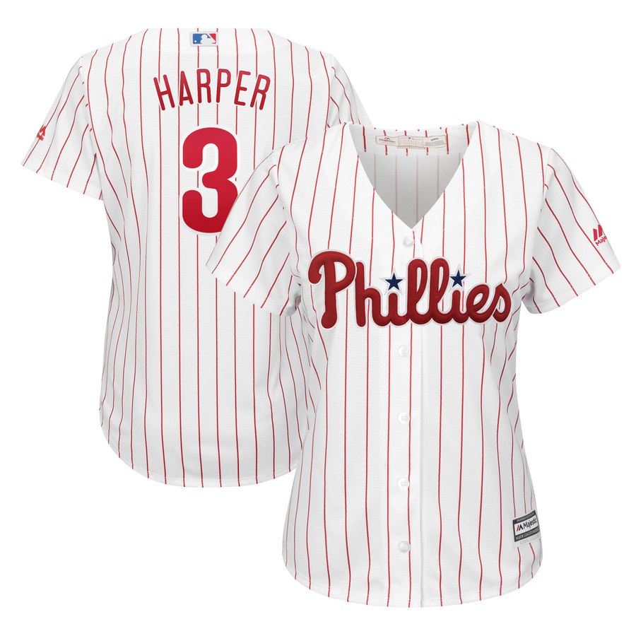 Women's Philadelphia Phillies #3 Bryce Harper Majestic White Home Cool Base Stitched MLB Jersey(Run Small)